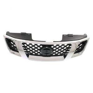 New Grille For 2008-12 Nissan Pathfinder Upper Chrome Shell Black Insert Emblem