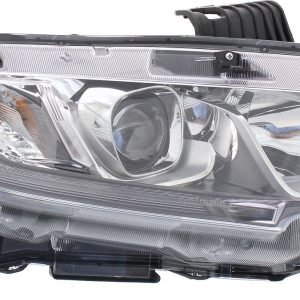 Headlight For 2016-18 Honda Civic Right Side Black Chrome Housing Halogen Clear